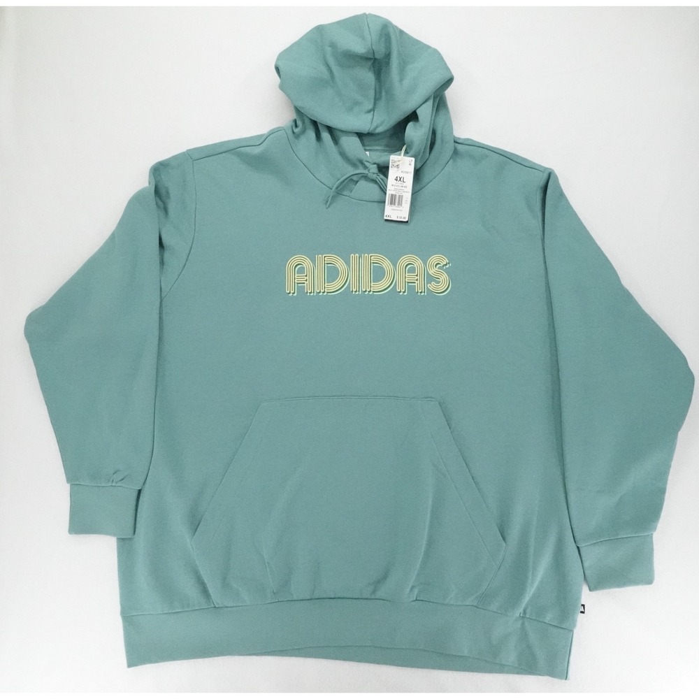 Adidas Hoodie Mens 4XL Teal Logo Pullover Fleece Kangaroo Pocket Athleisure